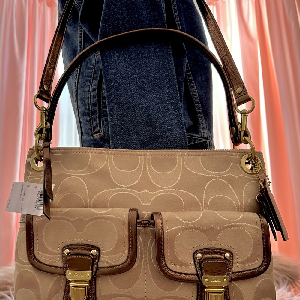 NWT COACH 18980 Poppy Signature Khaki Gold Bronze Hippie Hobo Crossbody/Satchel